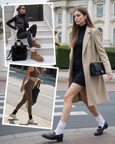 HONGTEYA Ruffle Socks for Women Cotton Slouchy Crew Socks for Boot Sneakers Mid Calf Frilly Size 5-11 thumbnail 6