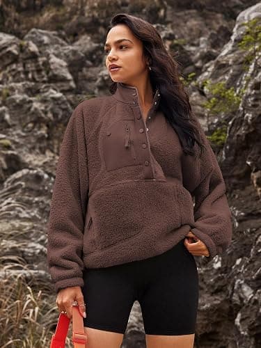 Nirovien Womens Fleece Pullover Long Sleeve Sherpa Jacket Button Down Fuzzy Sweatshirt Warm Outwear with Pockets thumbnail 3