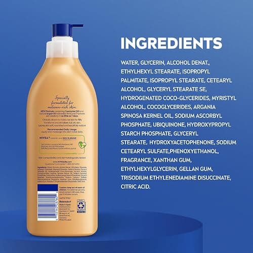 NIVEA Skin Firming Melanin Beauty & Hydration Body Lotion with Q10 and Argan Oil, Firmer Skin in as Little As Seven Days, 16.9 Fl Oz Pump Bottle thumbnail 8