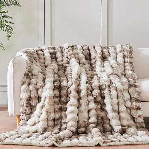 Serenhom 60x80 Inches Ultra-Soft Fuzzy Faux Fur Plush Twin Size Blanket - Thick, Warm Sherpa for Couch, Sofa, Bedroom, Camping - Decorative Blanket for Cozy Warmth, Bubble Brown Tie Dye thumbnail 4