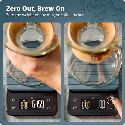 Greater Goods Digital Coffee Scale with Timer – Accurate 0.1g Precision, Multi-Color Display, Waterproof & Heat-Resistant Cover, for Pour-Over, Espresso, French Press, and Kitchen Use (Stone Blue) thumbnail 6