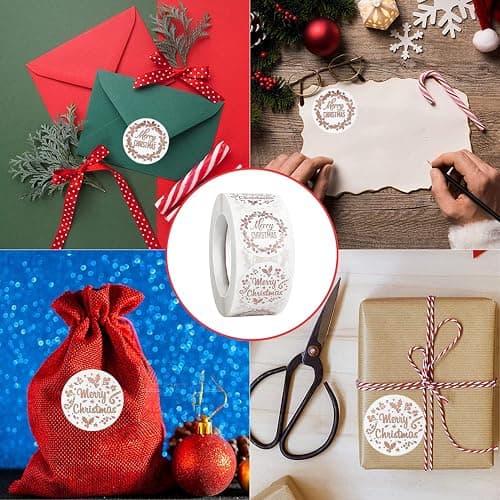 Merry Christmas Stickers Clear, 500 PCS Happy Christmas Round Self Adhesive Stickers Presents Cards Tag Seals Label Scrapbooking Gift Craft Box Sticker Kids Decals 1inch/2.5cm thumbnail 5