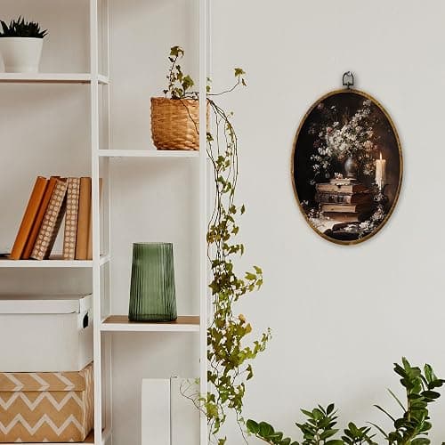 XPH Vintage Floral Book Oval Wall Art Framed, Book Lovers Gifts Oval Wall Decor, Dark Academia Flower Bookish Hanging Canvas Prints for Library Reading Nook Corner Room Decoration, 8.6x11.4 Inch thumbnail 4