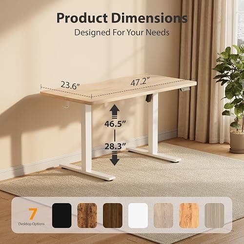 Cubiker Standing Desk, 48x24 Inches Sit Stand Home Office Desk, Electric Stand up Desk, Adjustable Desk with Splice Board, White Frame/Maple Top thumbnail 3