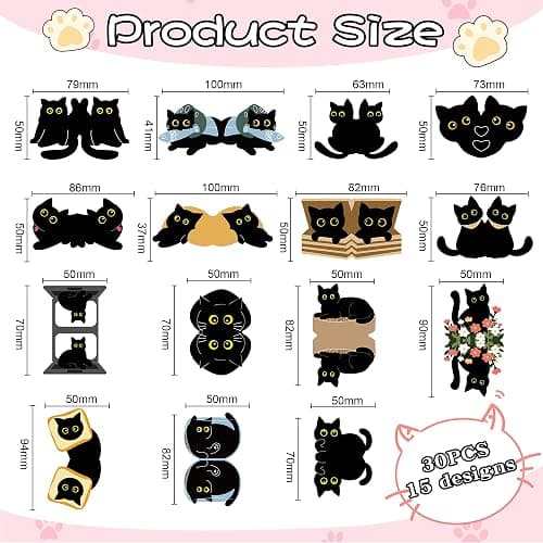30Pack Cute Black Cat Bookmark Magnetic Bookmarks for Reading Women Men Kids Teacher Book Lovers Gifts, Unique Personalized Bookmarks Bulk Magnet Bookmark Clips Pretty Funny Novelty Page Book Markers thumbnail 3