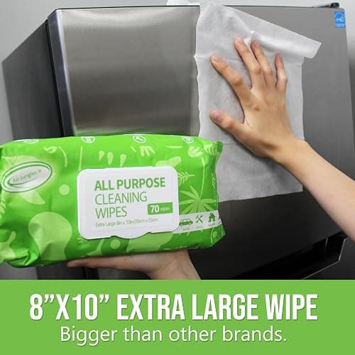 Air Jungles All Purpose Cleaning Wipes for Car and Home 70 Count, Extra Large 8" x 10" Heavy Duty for Car Interior Vinyl, Kitchen, Bathroom, Countertop, Furniture, Tool - Non-Toxic for Multi-Surface thumbnail 2
