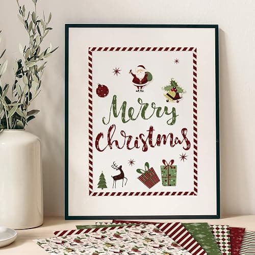 Whaline 24 Pack Christmas Pattern Paper 30x30cm Red Green Textured Scrapbook Paper Double-Sided Xmas Craft Papers Folded Flat for DIY Background Card Making Scrapbook Photo Album Decor, 12 Designs thumbnail 2