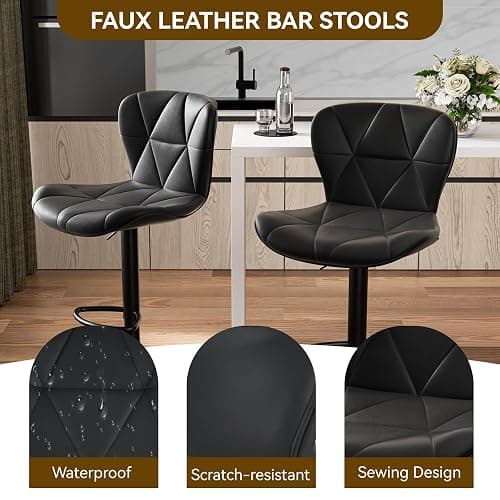 Nalupatio Modern Bar Stools Set of 2, Adjustable Faux Leather Upholstered Swivel Bar Stools, Counter Height Bar Chairs with Back for Kitchen Island, Black thumbnail 4