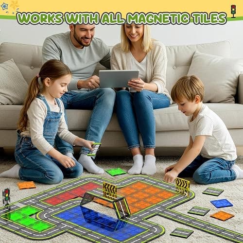 HarworLife Magnetic Tiles Road Set, Magnetic Building Blocks for Toddler Kids, Montessori Educational Magnet Toys for Kids Ages 3+Year Old, STEM Creative Toy for Christmas Birthday Gifts thumbnail 5