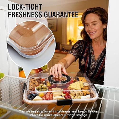 Renmxj Charcuterie Board with Clear Lid, Travel Portable Cheese Board Charcuterie Boxes Cutting Boards for Kitchen, House Warming Gifts New Home, Gifts for Women (6 Compartments Black) thumbnail 5