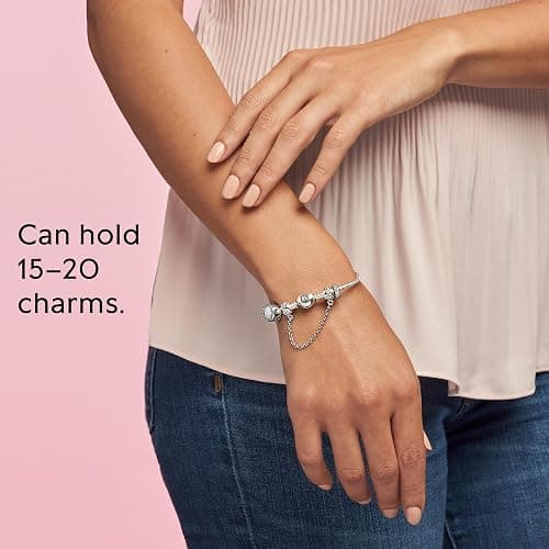 PANDORA Moments Heart Clasp Snake Chain Bracelet - Compatible Moments Charms - Gift for Her - Sterling Silver - With Gift Box thumbnail 9