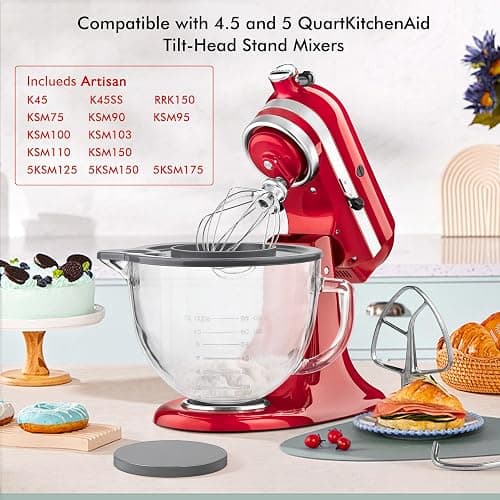 Glass Mixing Bowl Accessory 5 Quart - Compatible with KitchenAid 4.5 and 5 Quart Tilt-Head Stand Mixers (With Lid & Lock Ring) thumbnail 6