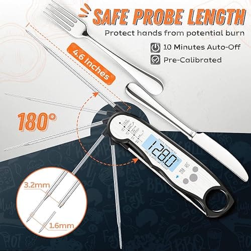 Digital Meat Thermometer, Waterproof Instant Read Food Thermometer for Cooking and Grilling, Kitchen Gadgets, Accessories with Backlight & Calibration for Candy, BBQ Grill, Liquids, Beef, Turkey… thumbnail 4