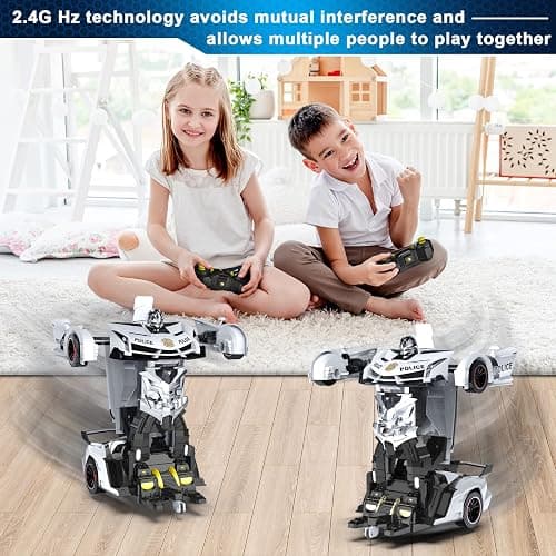 FDJ Remote Control Car - Transform Toys Car Robot, One Button Deformation to Robot with Flashing Light, 2.4Ghz 1:18 Scale Transforming Police Car Kids Toys with 360 Degree Rotating, Girls Boys Toys thumbnail 2