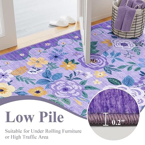 DUKINO 2x3 Rugs for Entryway, Floral Indoor Washable Door Mat, Non Slip Boho Small Rug for Kitchen, Soft Low Pile Front Door Throw Rug for Entrance, Bedroom, Kitchen, Laundry, Bathroom, Purple thumbnail 6