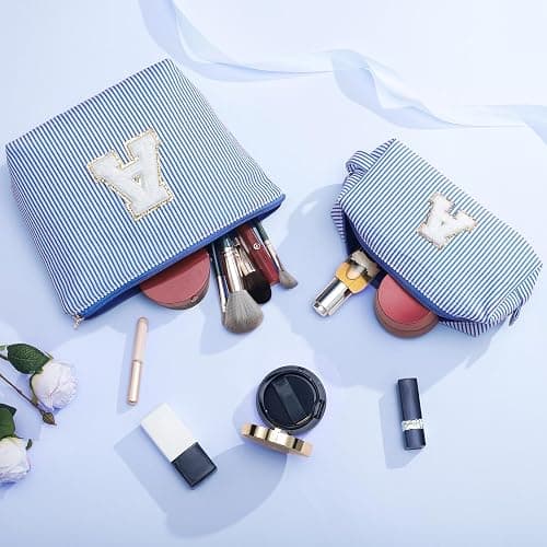 YOOLIFE Initial Makeup Bag | Makeup Bag | Travel Cosmetic Bag | Birthday Gifts for Girls | Teen Girl Gifts Trendy Stuff | Birthday Gifts for 4 5 6 7 8 9 10 11 12 13 Year Old Girls | Blue M thumbnail 2