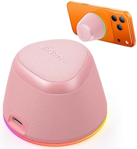 Portable Speaker Phone Stand Gifts: Easter Basket Stuffers for Teens Adults, 2 in 1 Magnetic Bluetooth Speakers, Loud Sound IPX5 Waterproof/9 Light Modes/TWS, Home/Office/Travel Essentials-Rose Pink - Image 1