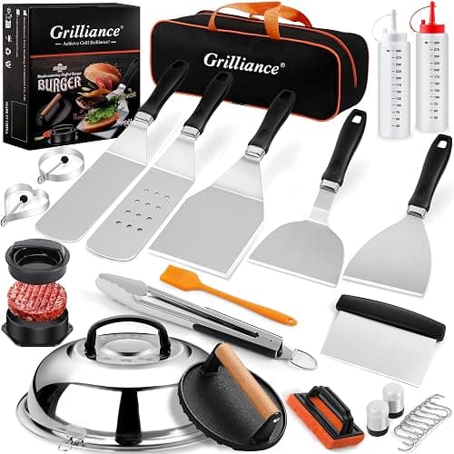 Grilliance 27pcs Griddle Accessories Kit for Blackstone, Professional Hibachi Flat Top Grill Tools, Enlarged Spatula Gift Set with Basting Cover，Burger Press Patty Maker for Outdoor BBQ Teppanyaki - Image 1