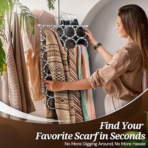 Flexzion Scarf Organizer for Closet - 28 Slot Scarf Hanger Hijab Organizer, Space Saver for Socks, Shawls, Ties, Towels, Belts, Multi Purpose Hanging Rack Storage, 1 Pack Colors May Vary thumbnail 5