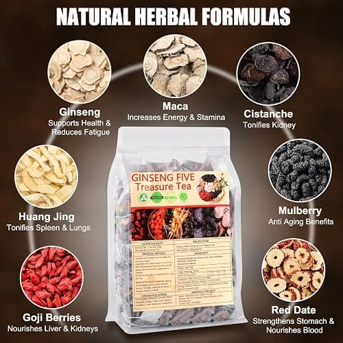 Kidney Tea 30 Bags Ginseng Six Treasure Tea Formula Traditional Chinese Herbal Kidney Cleanse Detox Repair for Women & Men thumbnail 3