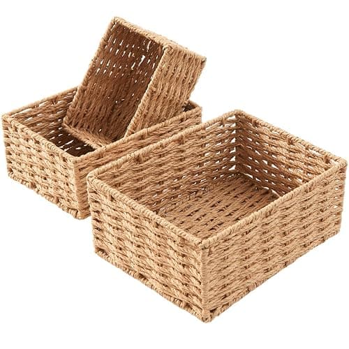 Small Wicker Basket for Organizing, Woven Storage Basket Set of 3 - Handwoven Natural Paper Rope Baskets to Declutter Any Room, Perfect for Organizing and Home Decor thumbnail 7