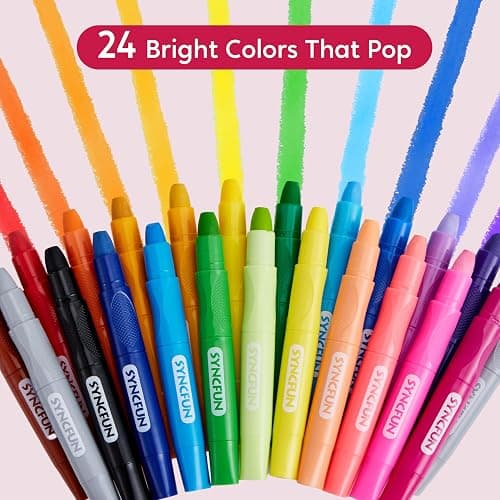 SYNCFUN 24 Pcs Twistable Silky Crayons, Washable Crayons for Paper, Easy to Hold & Quick-Drying Art Supplies, Non-Toxic, Mess Free, Birthday Valentine Easter Gifts for Kids Ages 3 and Up thumbnail 3