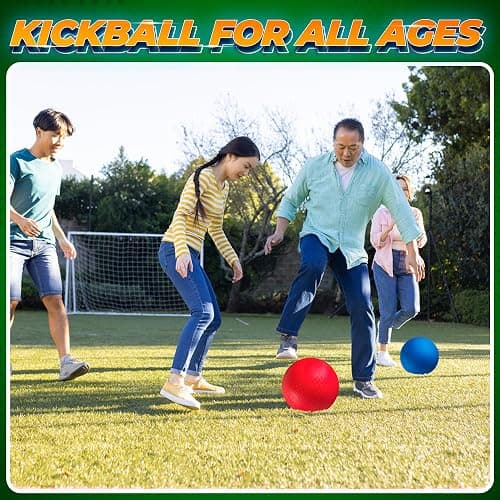 8.5-Inch Red & Blue Kickballs (2-Pack) with Hand Pump, Playground Balls | Rubber Playground Balls for Kickball, Dodgeball, Four Square, PE Class, School, Recess, Backyard Games, Indoor & Outdoor Play thumbnail 6