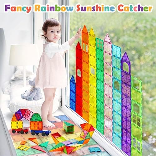 Dopyye Magnetic Building Tiles for Kids, 100 PCS Magnetic Blocks with Storage Bag, Magnet Tiles STEM Educational Stacking Toys Gift for Toddler Ages 3 4 5 6 7 8 9 thumbnail 7