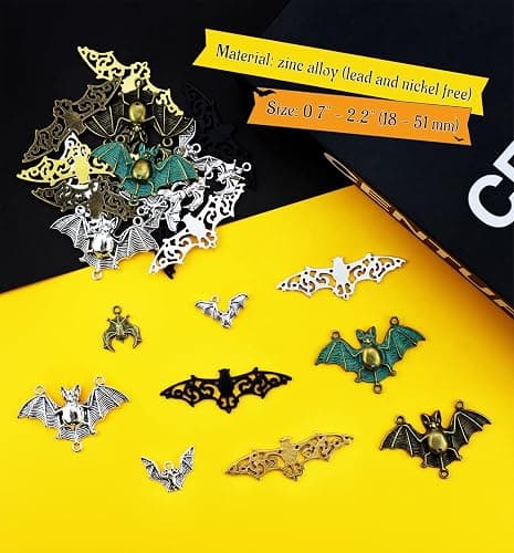 JIALEEY 33PCS Bat Charms Mixed Halloween Spooky Flittermouse Flying Vampire Bat Connector Charms Pendants DIY for Jewelry Making Crafting thumbnail 3
