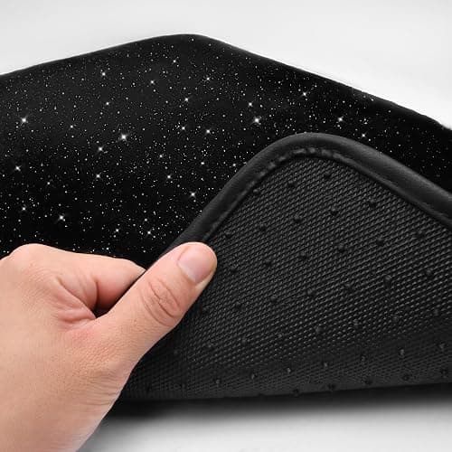 CAR PASS Black Car Floor Mats, Faux Fur Fluffy Carpet Full Set Bling Starry Sky Design Anti-Slip Universal for Girl Cute Women Automotive Cars, SUVs, Trucks, Vans, 4Pcs Black Fuzzy Plush Wool thumbnail 5