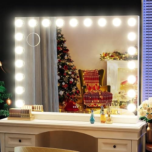 Gvnkvn 18 Extra Bulbs Vanity Mirror with Lights with USB & Type-C Charing, 32WX24L Tabletop Hollyhood Makeup Mirror, Lighted Vanity Mirror,3 Colors Modes,Touch Control,Metal Frame,White - Image 1