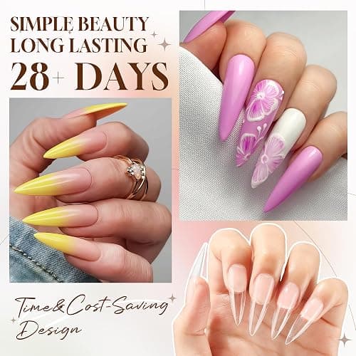 UNA GELLA Stiletto XXL Nail Tips No Need File Extra Long Stiletto Nails Full Cover 120PCS Long Almond Gel Nail Tips Pre-buff Press on Fake Nails for Gel Nail Extension Home DIY Salon 12 Size thumbnail 2