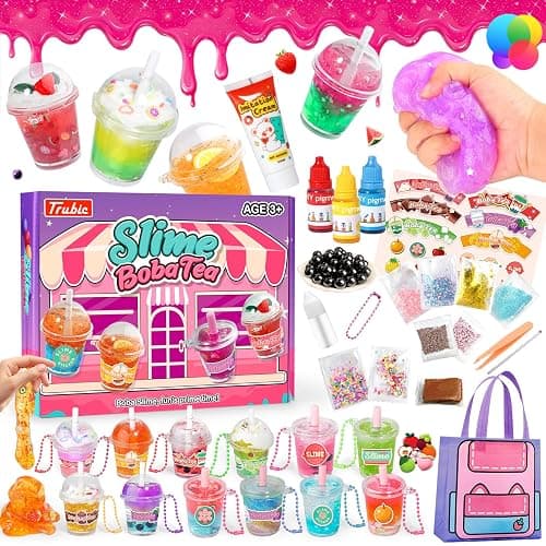 Trubic 46PCS Slime Boba Tea Making Kit for Girls ages 8-12, DIY Pretend Play Food Toys, Bubble Tea Cups/Bag/Clear Slime/Add-ins, Making Miniature Food, Christmas Party Favors Gift for Kids 6 7 9 10 11 - Image 1