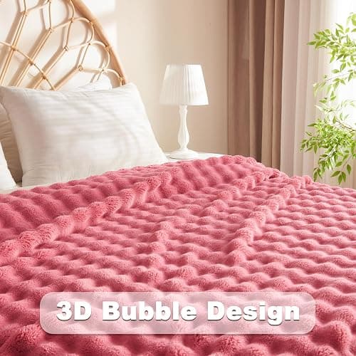 NEWCOSPLAY Throw Blanket for Couch Coral Pink Super Soft Flannel Fleece 3D Bubble Lightweight Bed Blanket All Season Use (Coral Pink, Throw(50"x60")) thumbnail 5