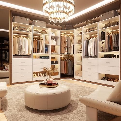 Besiost Corner Closet System with 12 Shelves, 39.2" Corner Closet Organizer System with 2 Hanging Rods, Versatile 6-Tier Walk-in Closets for Corner Space, White (39.2" L x 39.2" W x 80" H) thumbnail 5