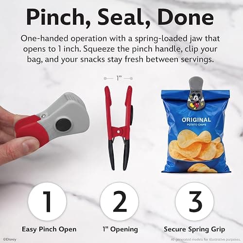 Disney Mickey & Friends Magnetic Chip Clips, Set of 6 | Airtight food storage bag clips for snack, cereal, and coffee bags, great for pantry and fridge, magnet displays kids artwork thumbnail 3