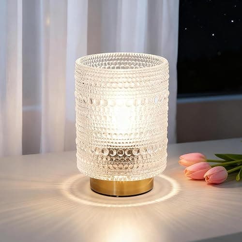 Battery Operated Lamp with Timer, Cordless Table Lamps with LED Warm Bulb | Small Lamp for Bedside, Wireless Lamp for Entryway/Dorm/Office/Patio/Living Room Decor, 2AAA Battery-powered, Transparent thumbnail 7