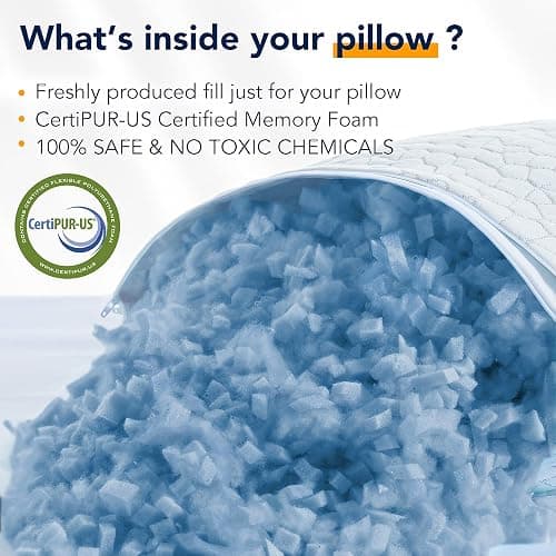 Cooling Pillow for Sleeping Shredded Memory Foam CertiPUR-US Certified, Stocking Stuffers Gifts, Adjustable Soft and Supportive Bed Pillow for Side, Back, Stomach Sleepers, Cool Pillow for Hot Sleeper thumbnail 9