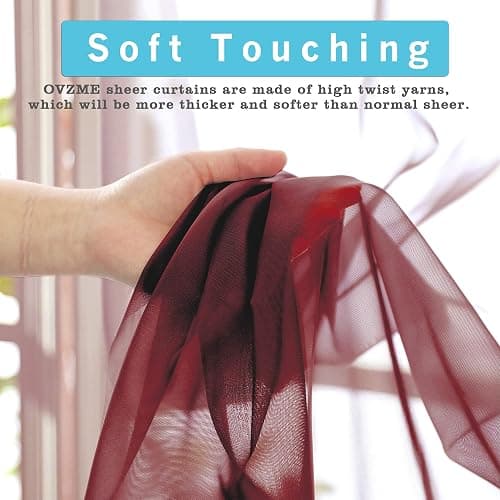 OVZME Burgundy Sheer Curtains 84 inch Length 2 Panels Set, Light Filtering Sheer Privacy Curtain Drapes, Rod Pocket Window Treatments Voile Curtains for Living Room Bedroom, 42" W x 84" L thumbnail 4