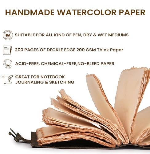 LEATHER VILLAGE Leather Bound Vintage Journal for Women & Men - Book of Shadows - Lock Closure - 200 Pages of Antique Deckle Edges Handmade Paper - Rustic Brown Color - 7 X 5 inches thumbnail 5