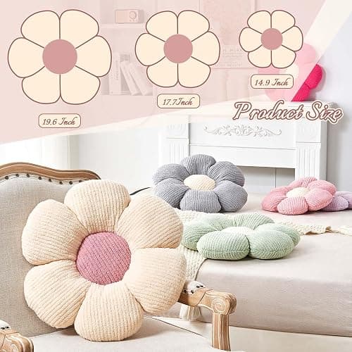 Kcvvcr Flower Throw Pillow, Soft Sage Green 14.9" Shaped Floor Pillow for Home Decor, Cute Aesthetic Plush Decorative Pillows for Bed, Sofa, Couch thumbnail 3