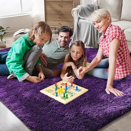 Shag Area Rugs for Bedroom Living Room,4X6 Ultra Soft Purple Fluffy Area Rugs for Dorm, Indoor Carpet Nursery Rugs for Kids Girls Room Home Decor,Purple thumbnail 2