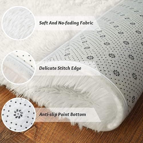 Andecor Soft Fluffy Bedroom Rugs, 4 x 6 Feet Indoor Shaggy Plush Area Rug for Boys Girls Kids Baby College Dorm Living Room Home Decor Floor Carpet, Cream White thumbnail 6