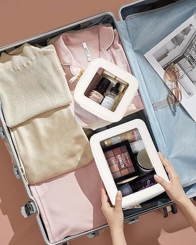 KOTORA Clear Makeup Bag Organizer Set,Portable Travel Toiletry Case for Women, Vegan Leather Cosmetic Pouch Car Bag for Essentials Car Accessories for Women Girls(White) thumbnail 6