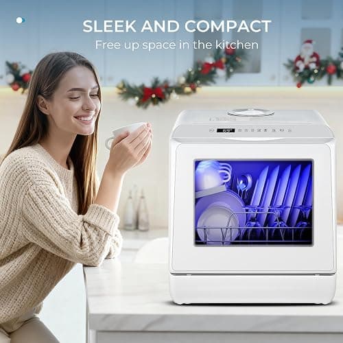 EUHOMY Countertop Dishwasher Portable with 6 Programs, 5L Built-in Water Tank for Apartments, 167℉ High-Temp, No Hookup Needed, Mini Dishwasher with Baby Care, Air Dry/Quick/ECO/Fruit/Normal, White thumbnail 9