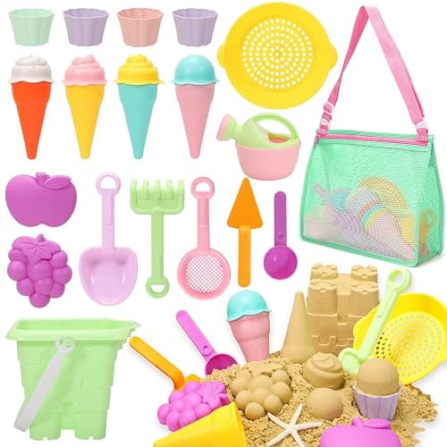 Tagitary Beach Sand Toys for Kids, Beach Toys 23PCS Set with Ice Cream Cake Sand Molds, Mesh Beach Bag, Bucket, Watering Can, Shovel, Rake - Ideal for Toddler Sandbox, Outdoor Play and Beach Travel - Image 1