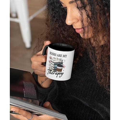 FUNITZ Book Lover Gifts - Books Are My Therapy Mugs with Black Handle, Bookish Coffee Mug with Stacked Book Design, Birthday, Christmas Gifts for Books Lovers Women, Bookworm Mugs for Readers thumbnail 2