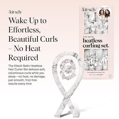 Kitsch Satin Heatless Curling Set – Heatless Curls Overnight with 34" Hair Curler & 2 Satin Scrunchies – Comfortable Hair Curlers to Sleep In for Frizz-Free, No Heat Damage Styling - Marble thumbnail 2