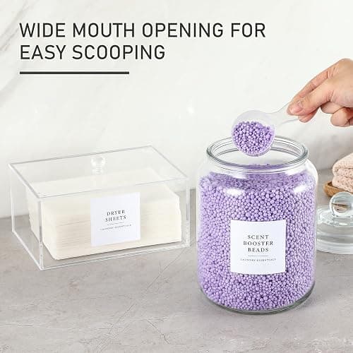 Glass Jars and Dryer Sheet Holder, Dispenser Set with Lids and Labels, Containers for Laundry Room Organization and Storage, Half Gallon Airtight Glass jars, Acrylic Storage Box for Laundry supplies, thumbnail 6