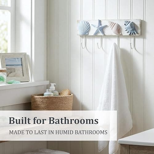 TideAndTales Beach Decor Seashell Wall Hooks Towel Rack for Bathroom, Bedroom or Kitchen | 4 Strong Hooks | Ocean Theme Beach House Decor thumbnail 8